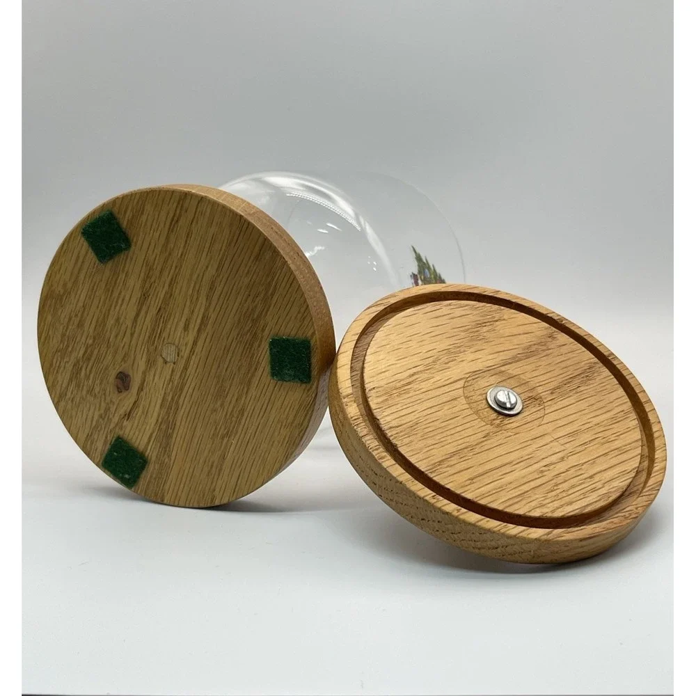 Christmas‎ Tree Glass Pedestal Jar Wood Lid Base Holiday Cookie Canister